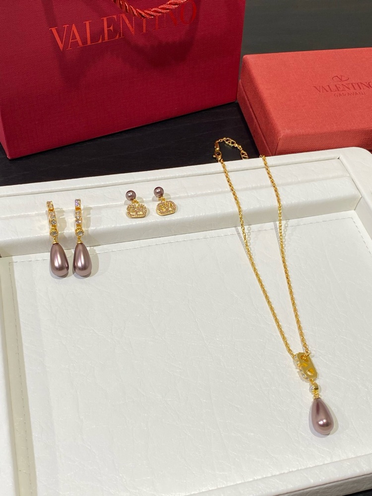 VALENTINO CRYSTAL TEARDROP FAUX PEARL DROP EARRINGS