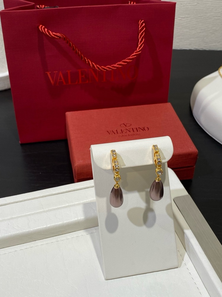 VALENTINO CRYSTAL TEARDROP FAUX PEARL DROP EARRINGS