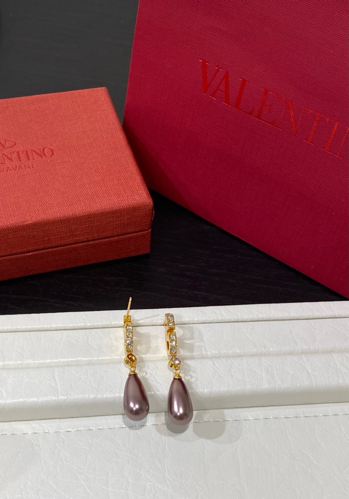 VALENTINO CRYSTAL TEARDROP FAUX PEARL DROP EARRINGS