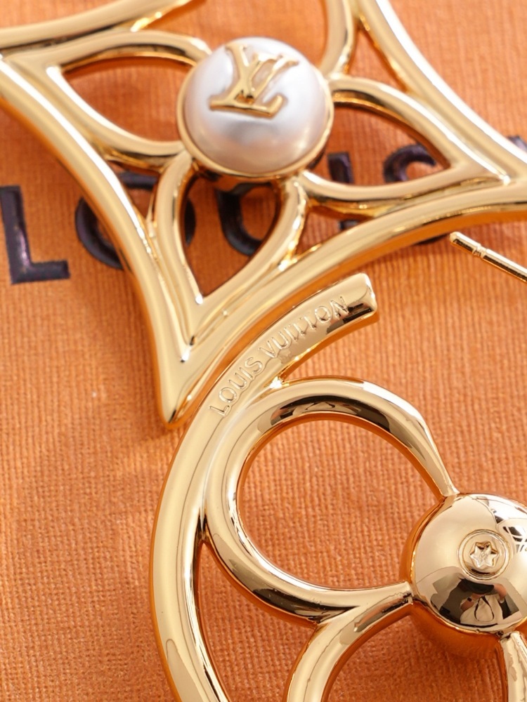 LOUIS VUITTON ASYMMETRIC MONOGRAM PEARL HOOP EARRINGS