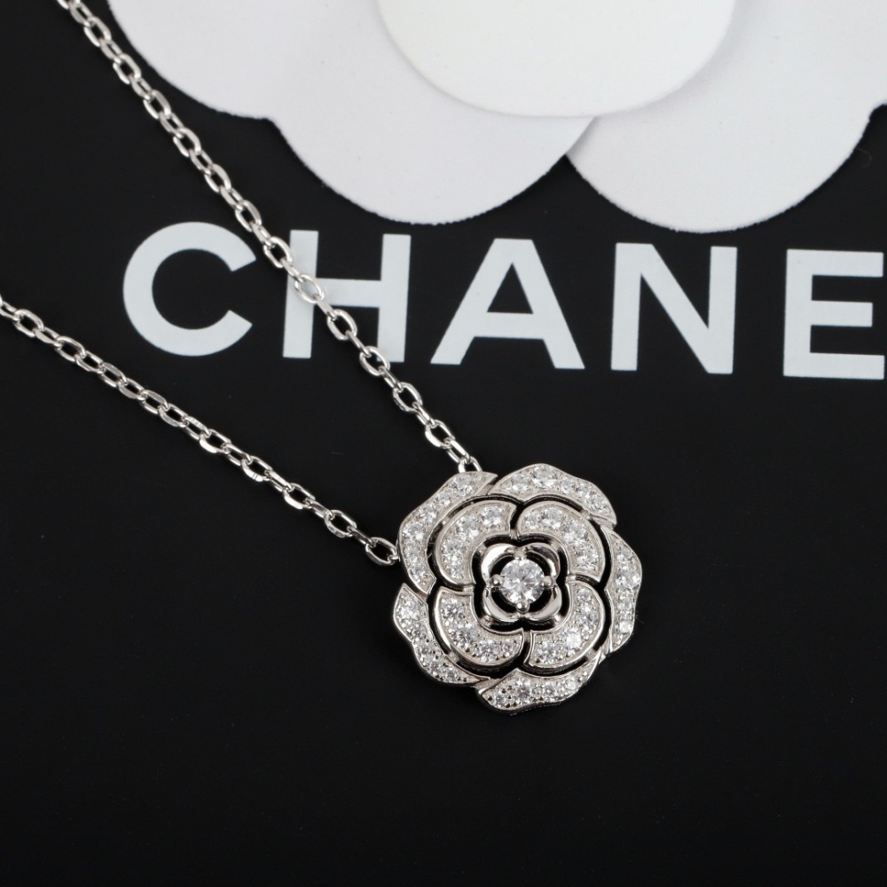 CHANEL CAMELIA FULL PAVED DIAMOND PENDANT NECKLACE