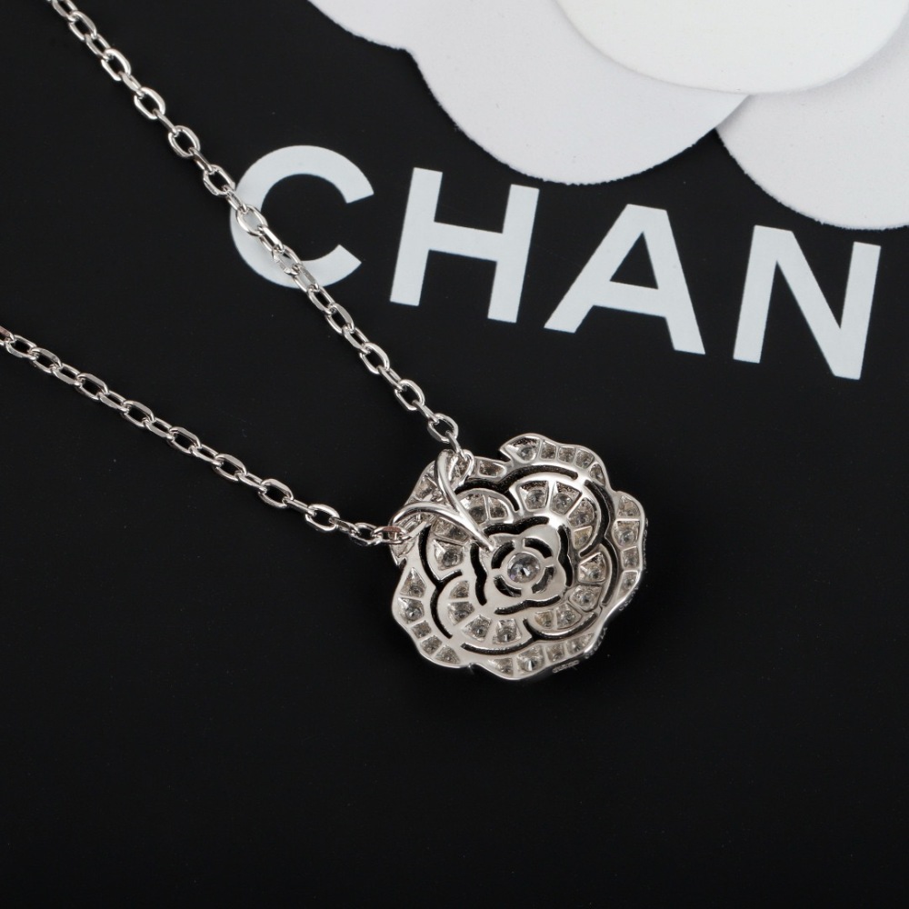 CHANEL CAMELIA FULL PAVED DIAMOND PENDANT NECKLACE