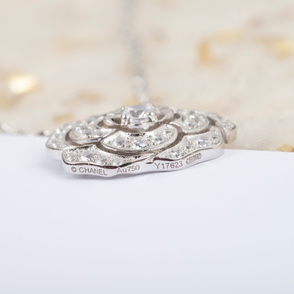 CHANEL CAMELIA FULL PAVED DIAMOND PENDANT NECKLACE