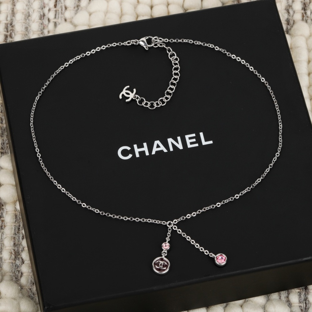 CHANEL INTERLOCKING CC ROUND ENAMEL Y-DROP NECKLACE WITH COLORED CRYSTALS