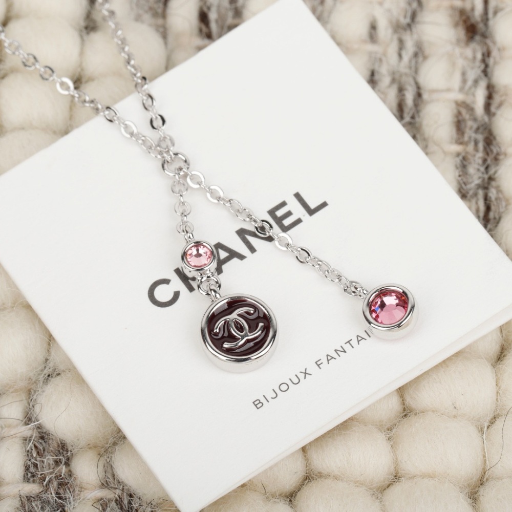 CHANEL INTERLOCKING CC ROUND ENAMEL Y-DROP NECKLACE WITH COLORED CRYSTALS