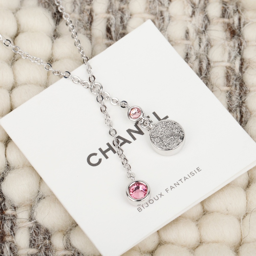 CHANEL INTERLOCKING CC ROUND ENAMEL Y-DROP NECKLACE WITH COLORED CRYSTALS