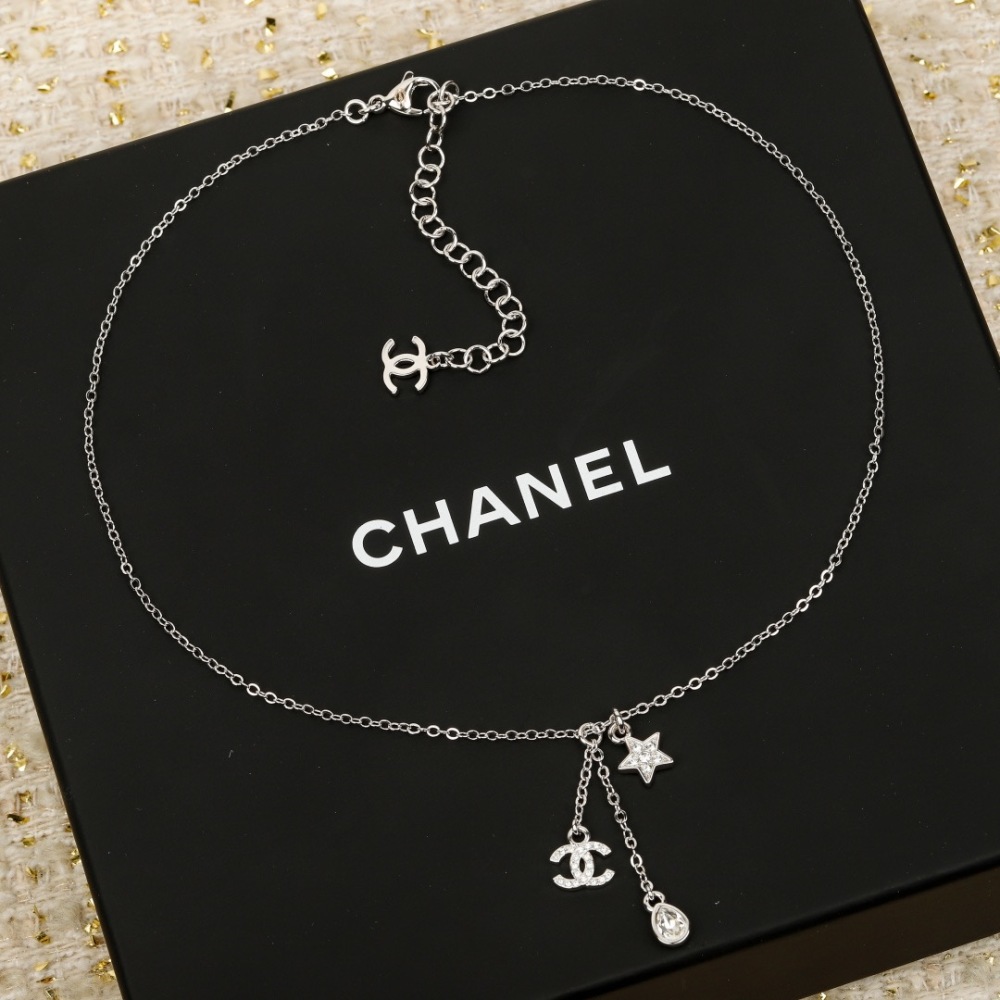 CHANEL STAR & PEAR DROP DOUBLE C PAVED CRYSTAL NECKLACE