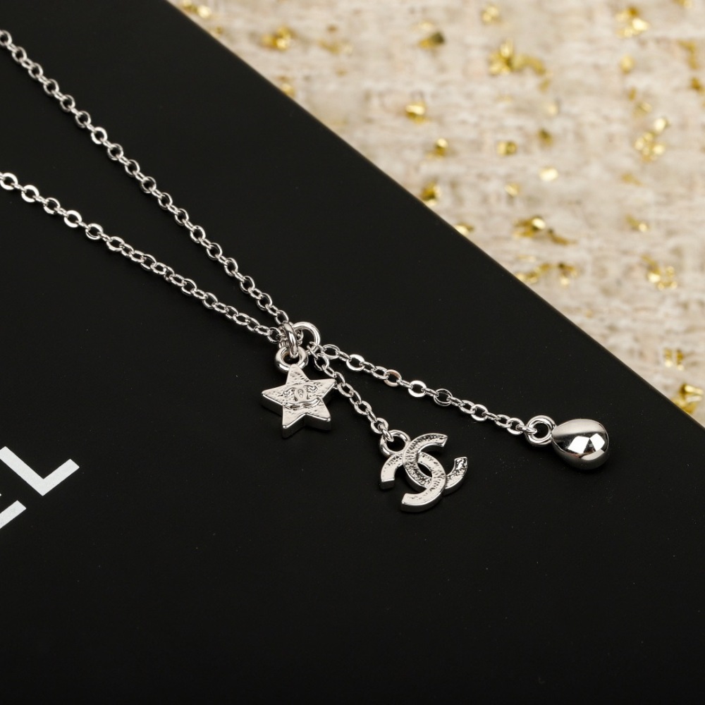 CHANEL STAR & PEAR DROP DOUBLE C PAVED CRYSTAL NECKLACE