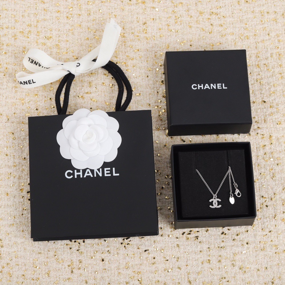 CHANEL DOUBLE C LOGO PAVED CRYSTAL NECKLACE