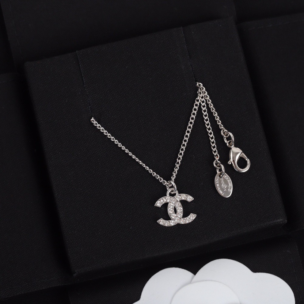 CHANEL DOUBLE C LOGO PAVED CRYSTAL NECKLACE