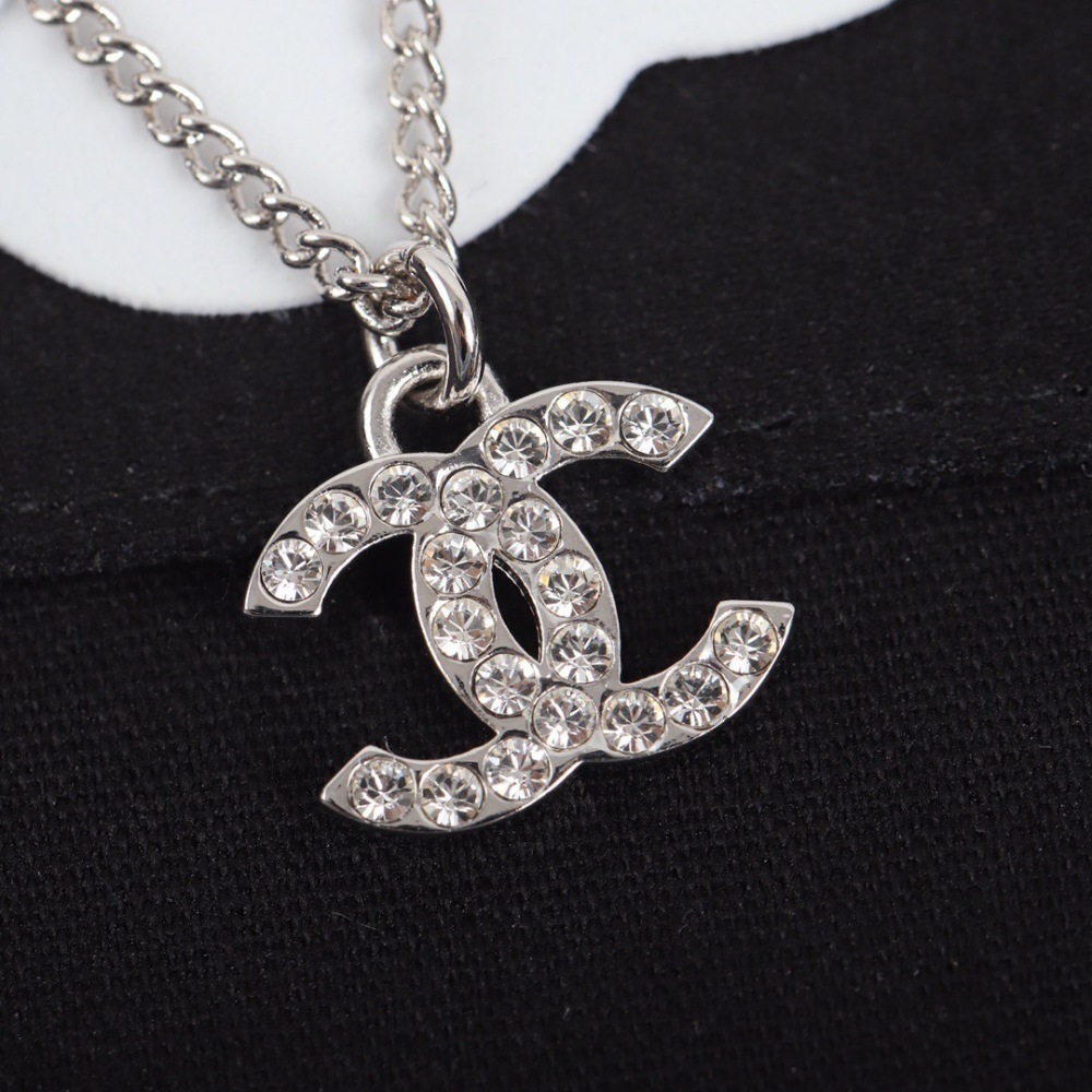 CHANEL DOUBLE C LOGO PAVED CRYSTAL NECKLACE