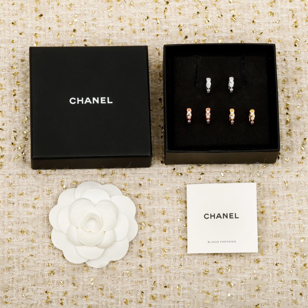 CHANEL QUILTED DIAMOND PAVED CRYSTAL HUGGIE EARRINGS