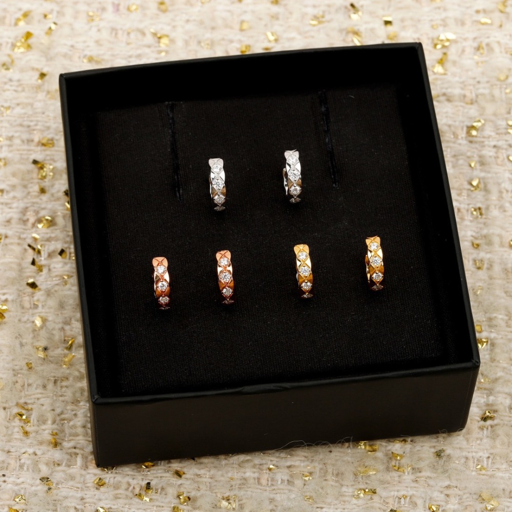 CHANEL QUILTED DIAMOND PAVED CRYSTAL HUGGIE EARRINGS
