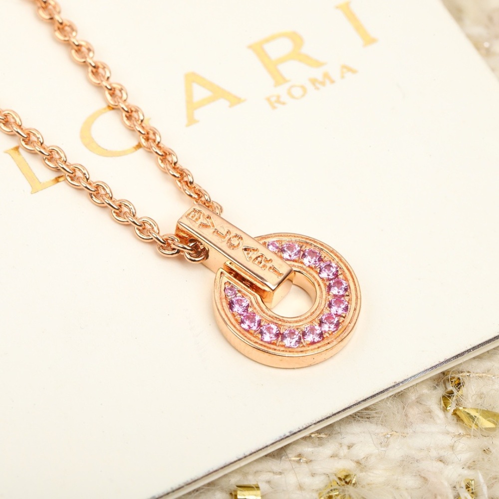 BVLGARI BVLGARI PINK SAPPHIRE CIRCLE PENDANT NECKLACE