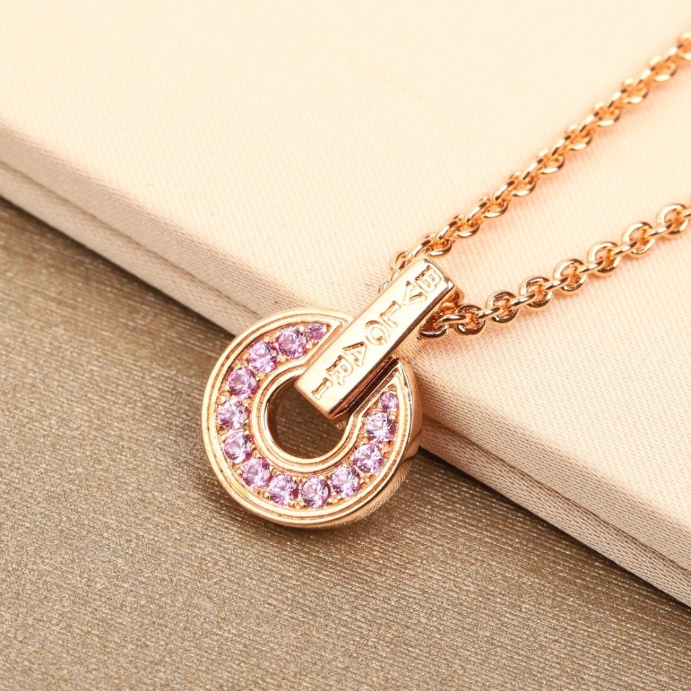 BVLGARI BVLGARI PINK SAPPHIRE CIRCLE PENDANT NECKLACE