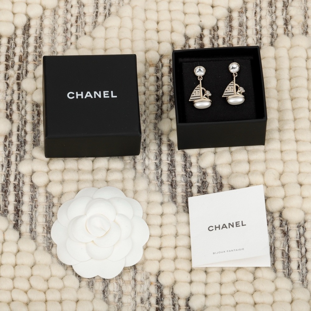 CHANEL SAILBOAT PEARL CRYSTAL DROP EARRINGS