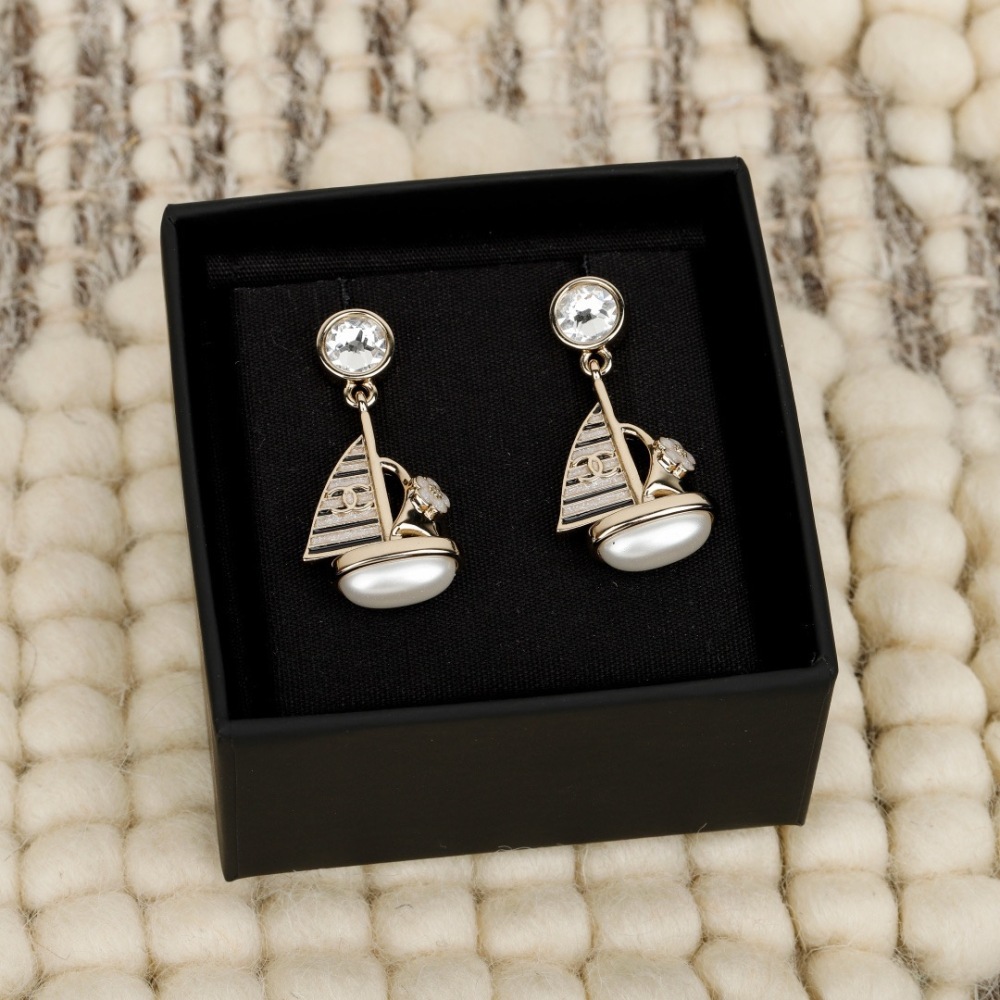 CHANEL SAILBOAT PEARL CRYSTAL DROP EARRINGS