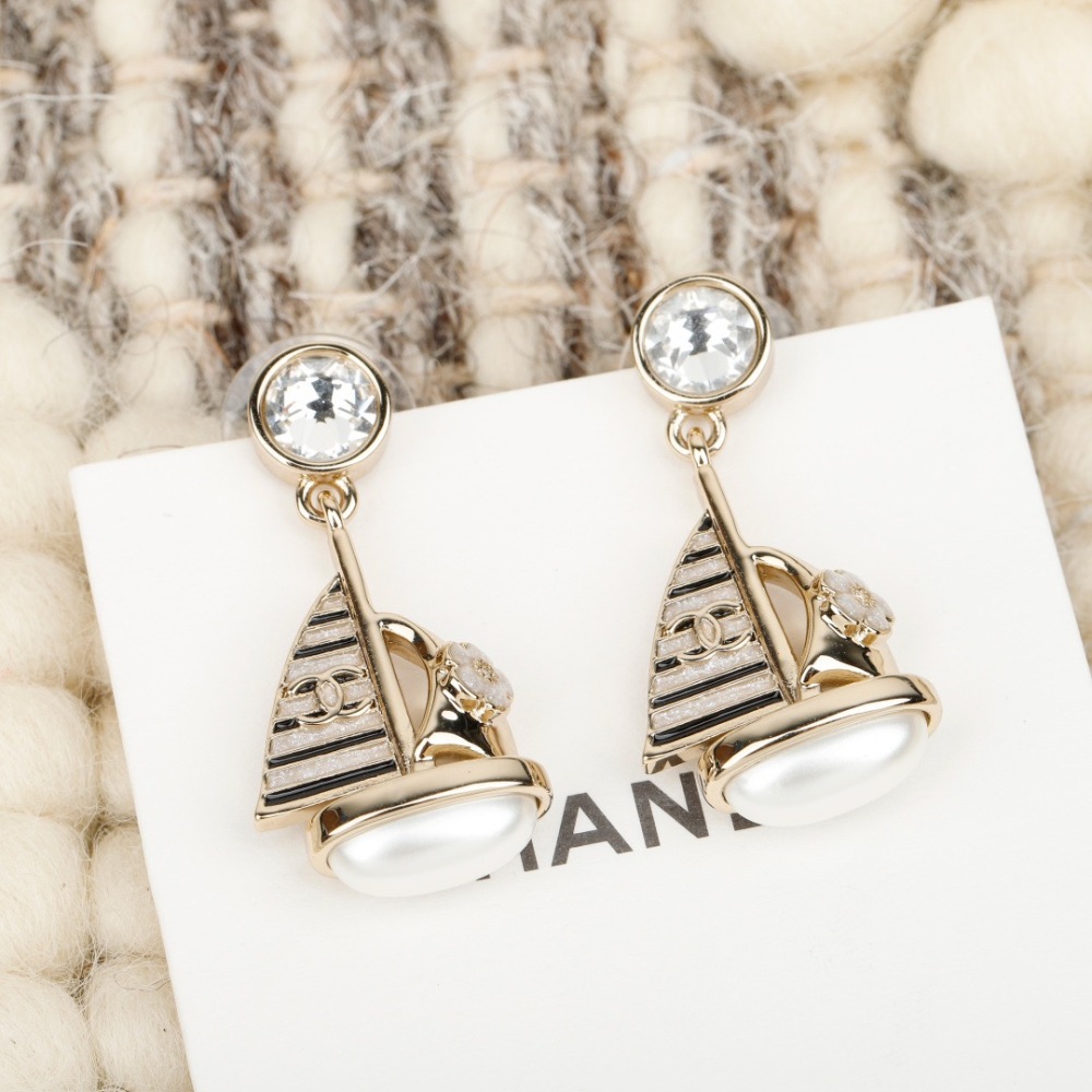 CHANEL SAILBOAT PEARL CRYSTAL DROP EARRINGS