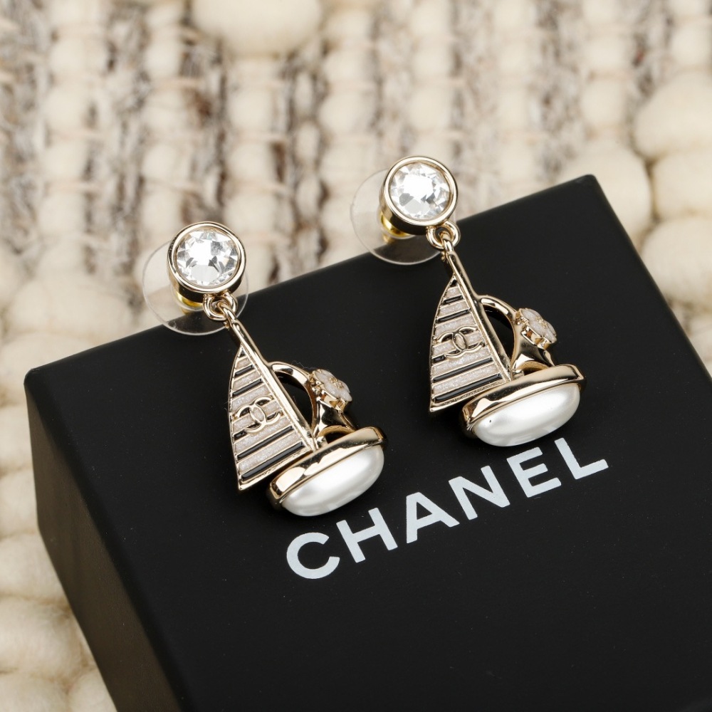 CHANEL SAILBOAT PEARL CRYSTAL DROP EARRINGS