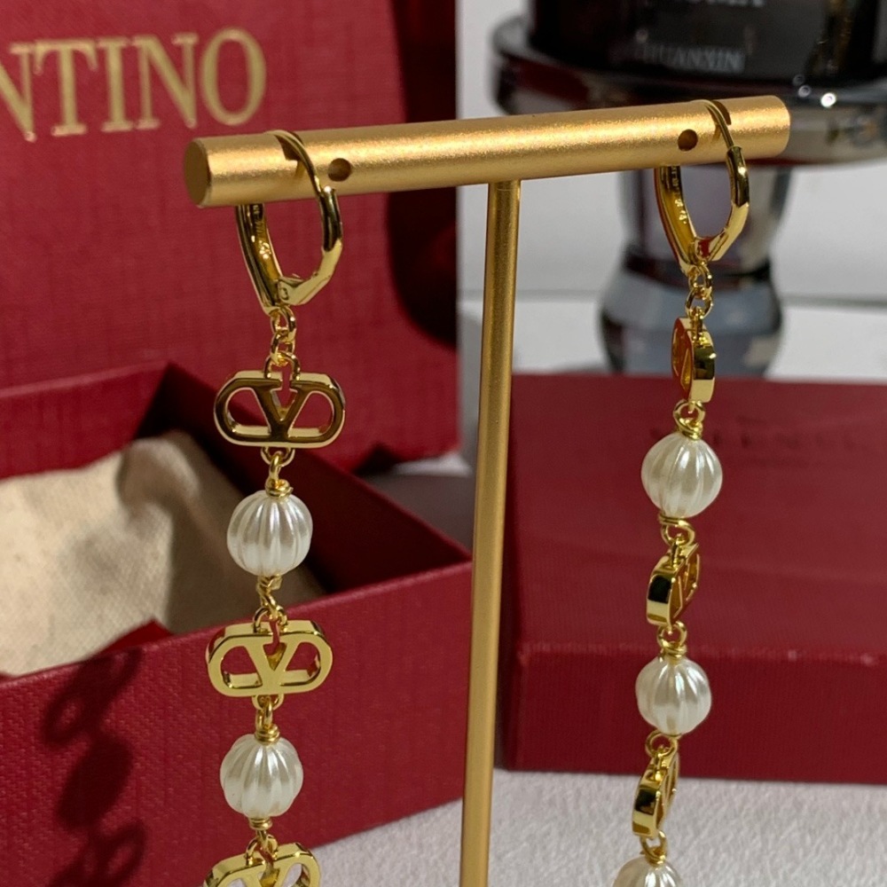 VALENTINO VLOGO PUMPKIN PEARL LONG DROP EARRINGS