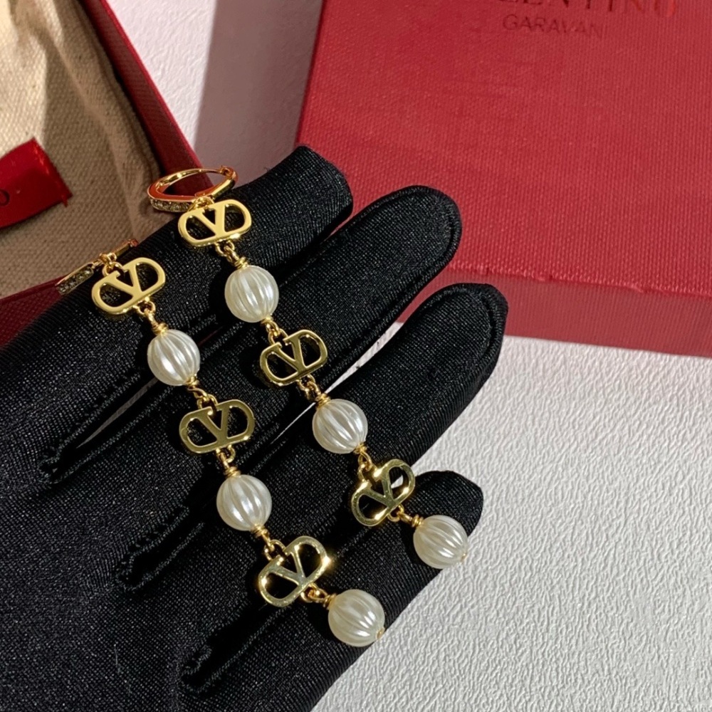 VALENTINO VLOGO PUMPKIN PEARL LONG DROP EARRINGS
