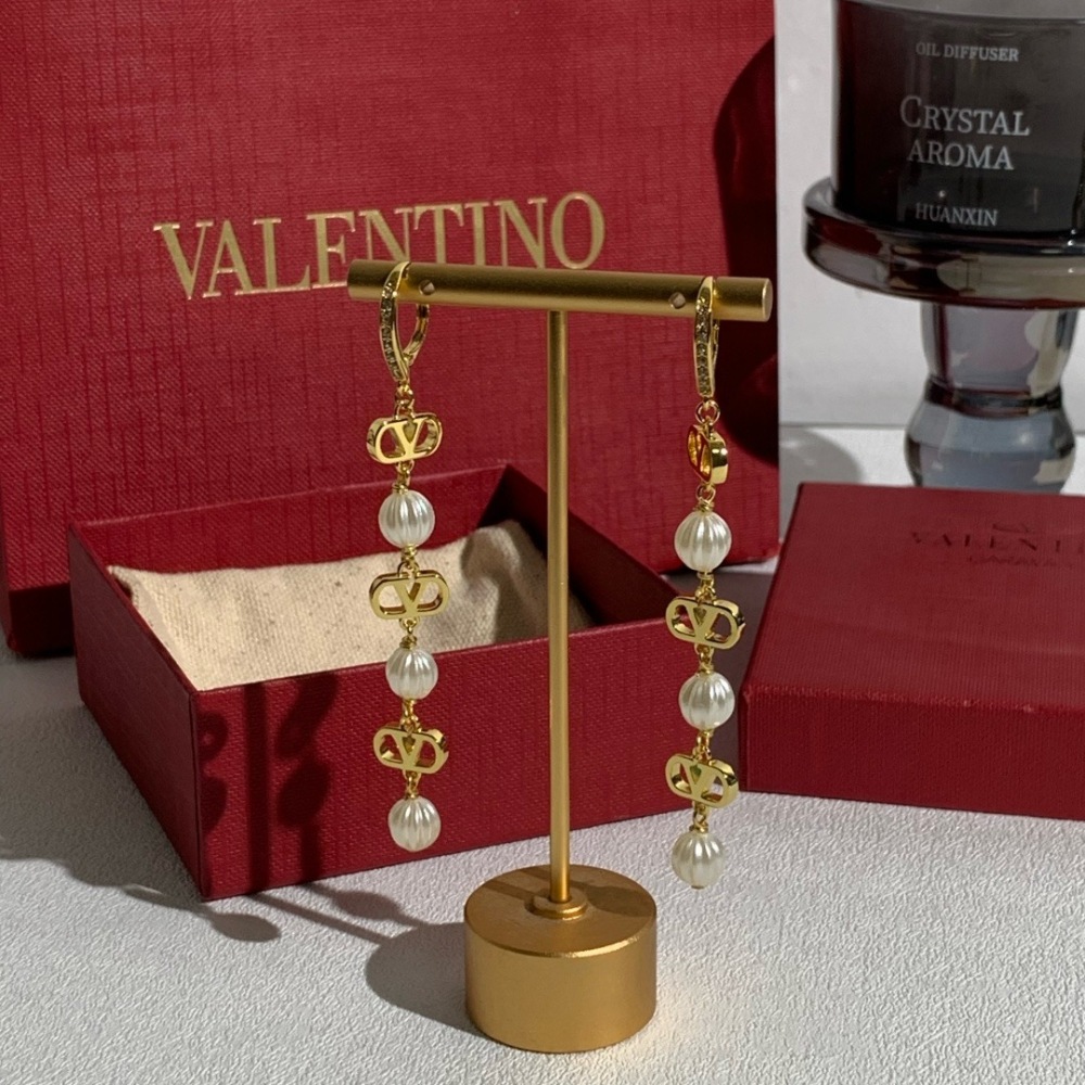 VALENTINO VLOGO PUMPKIN PEARL LONG DROP EARRINGS