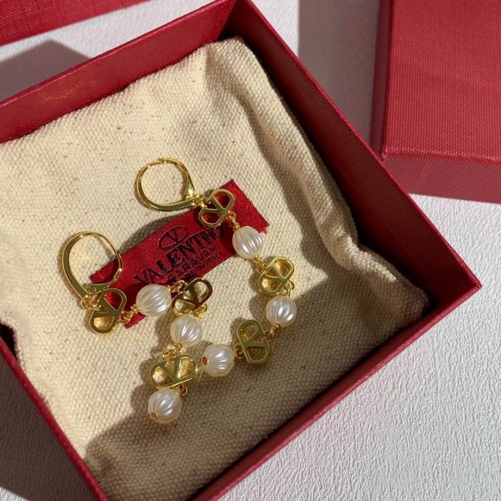 VALENTINO VLOGO PUMPKIN PEARL LONG DROP EARRINGS