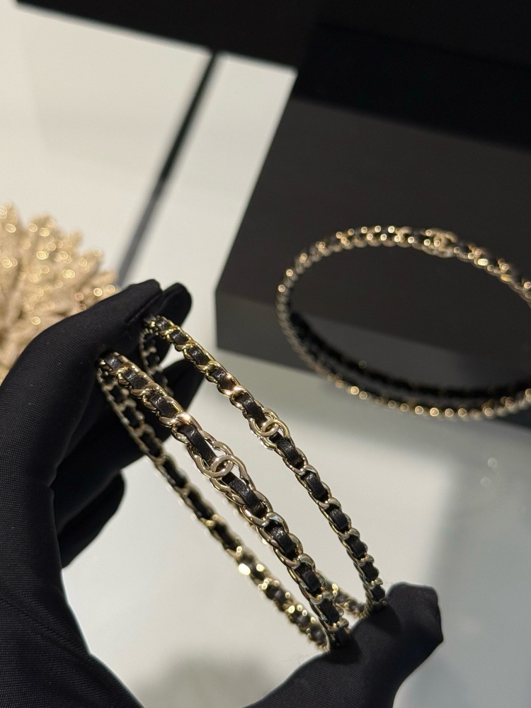 CHANEL TRIPLE ROW INTERWOVEN LEATHER CHAIN BANGLE