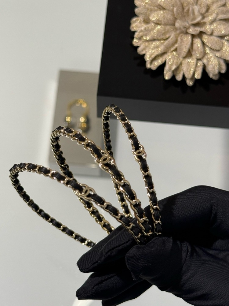 CHANEL TRIPLE ROW INTERWOVEN LEATHER CHAIN BANGLE