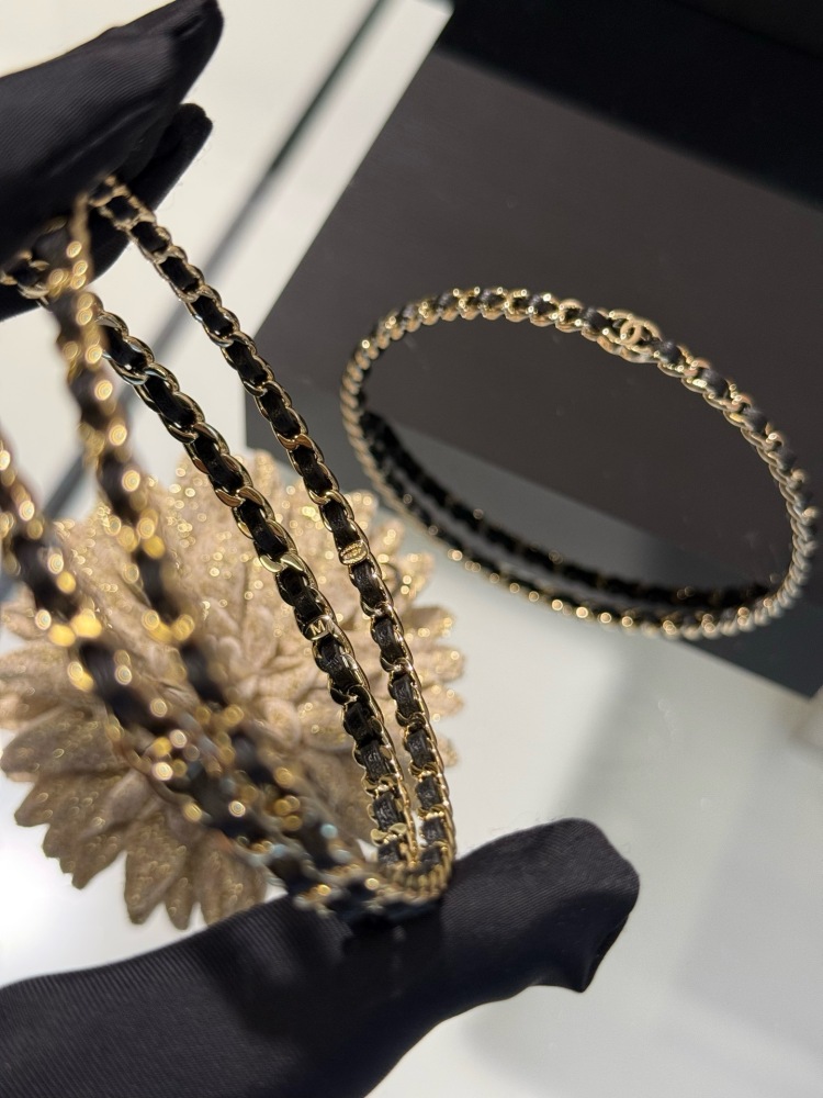 CHANEL TRIPLE ROW INTERWOVEN LEATHER CHAIN BANGLE