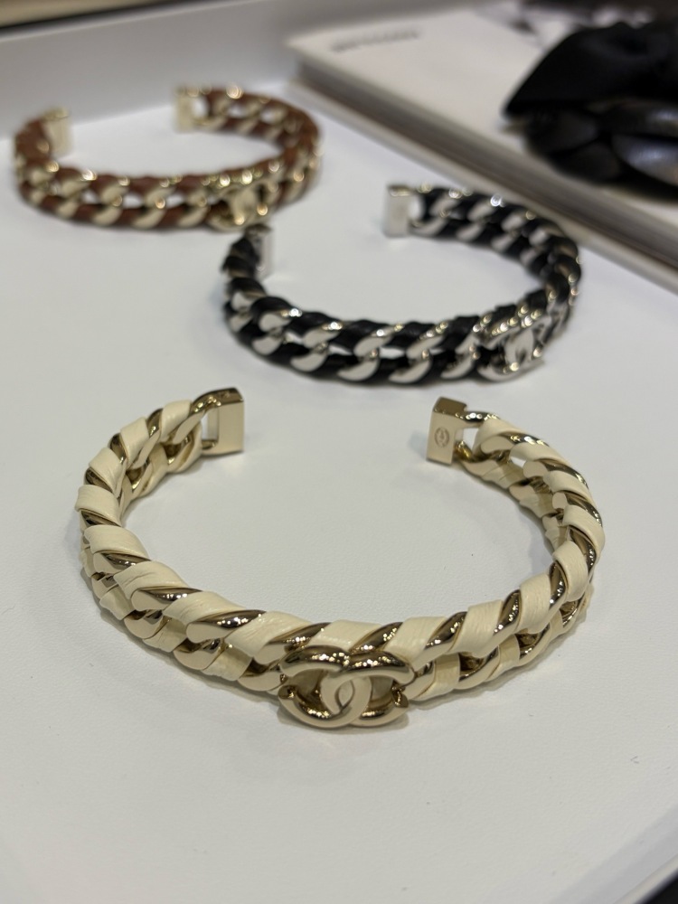 CHANEL BEIGE LAMBSKIN CHAIN CC CUFF BRACELET