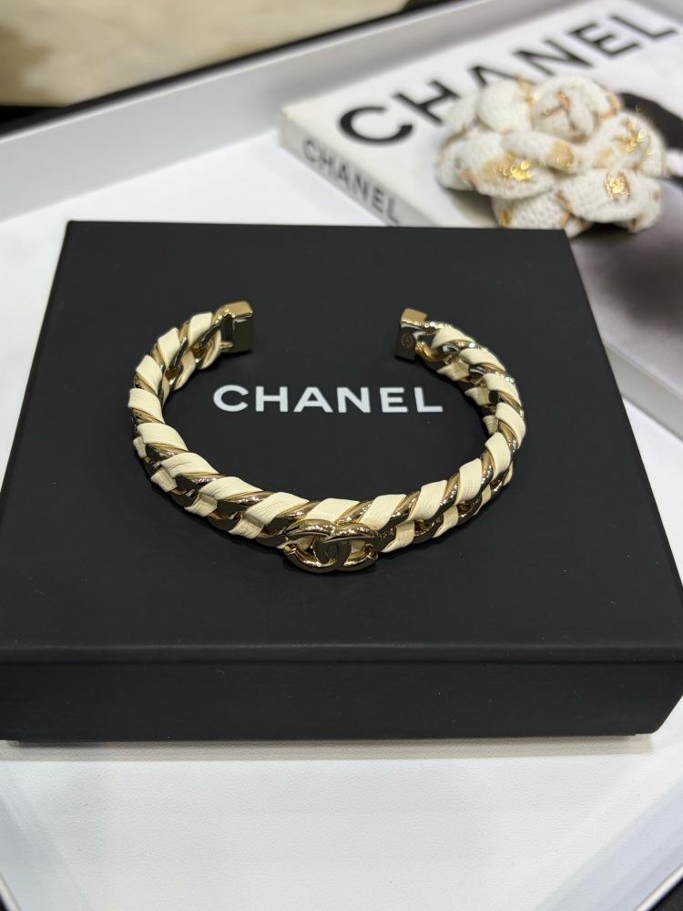 CHANEL BEIGE LAMBSKIN CHAIN CC CUFF BRACELET