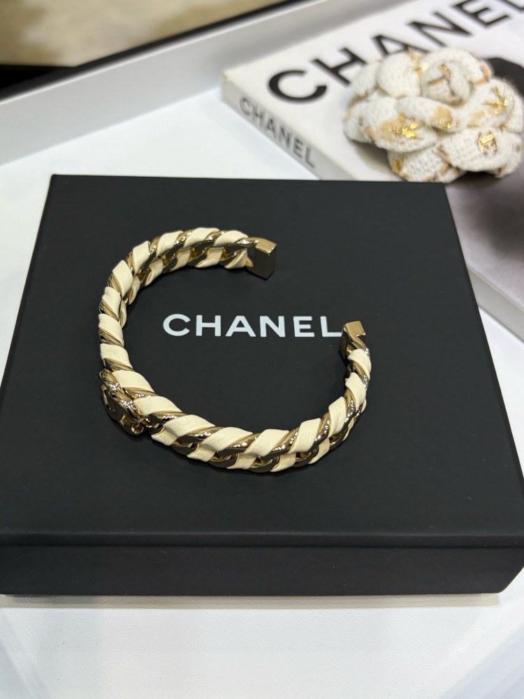 CHANEL BEIGE LAMBSKIN CHAIN CC CUFF BRACELET