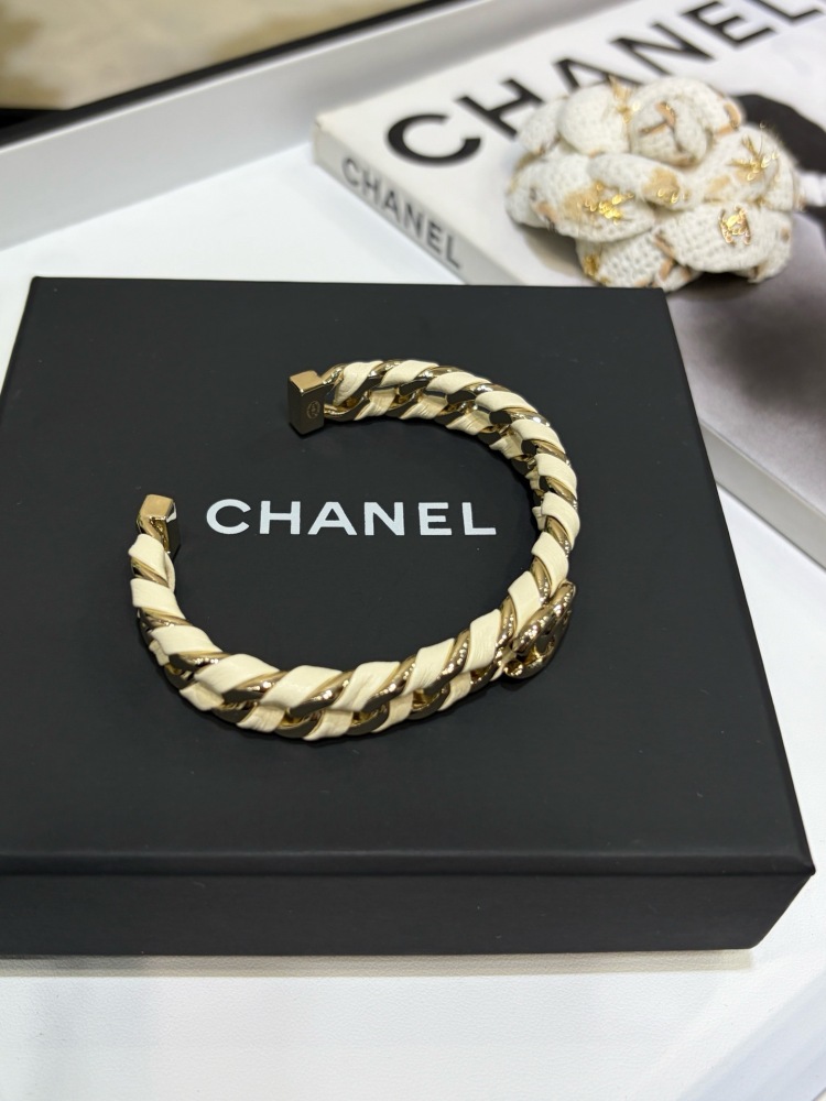 CHANEL BEIGE LAMBSKIN CHAIN CC CUFF BRACELET