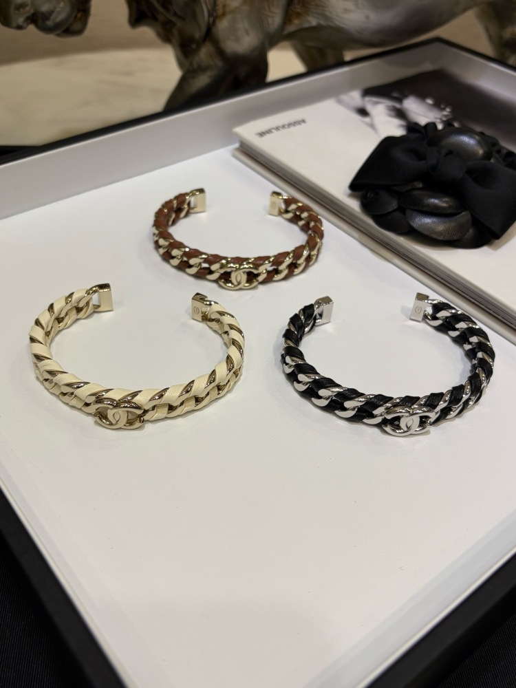 CHANEL BEIGE LAMBSKIN CHAIN CC CUFF BRACELET