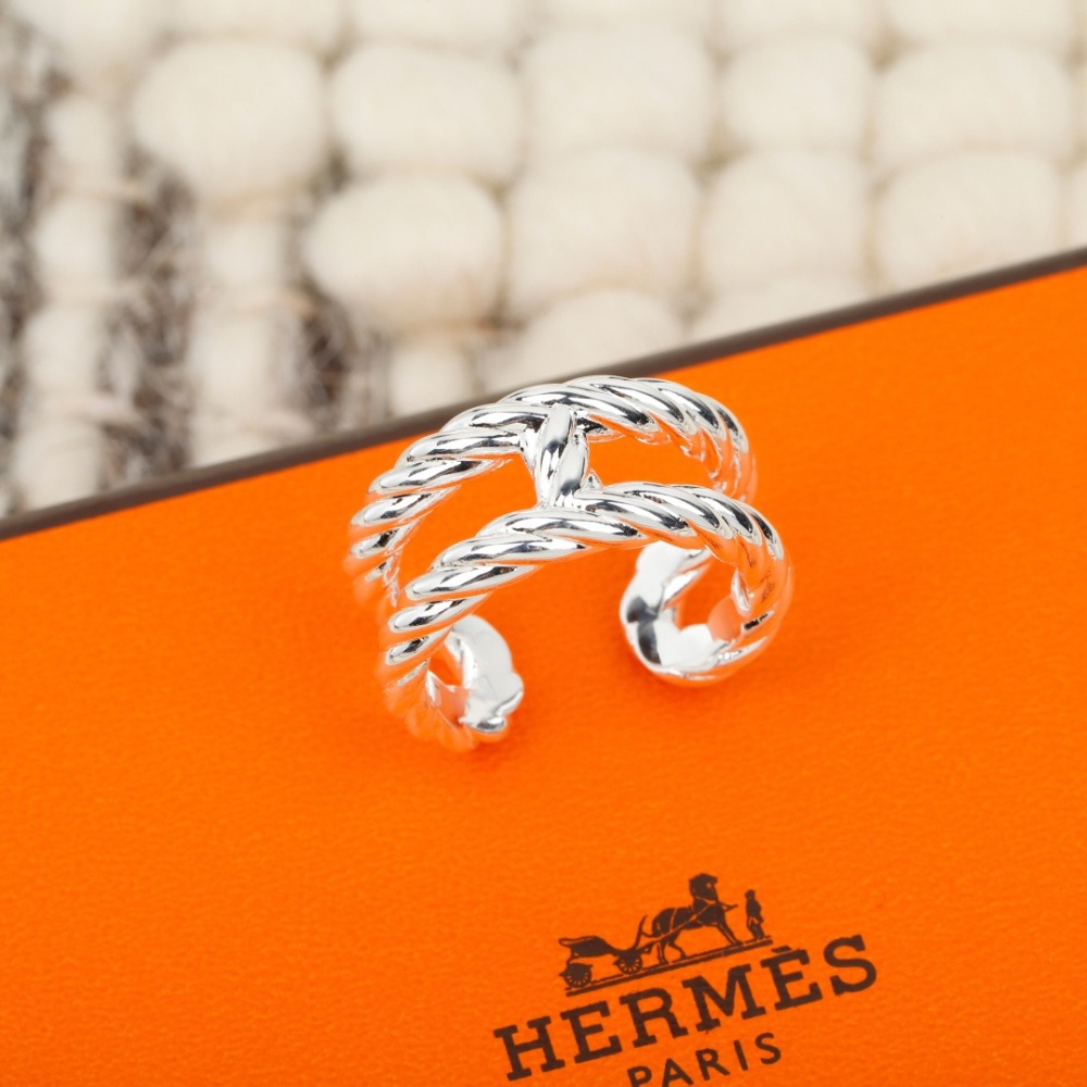 HERMES SILVER TWIST OPEN RING
