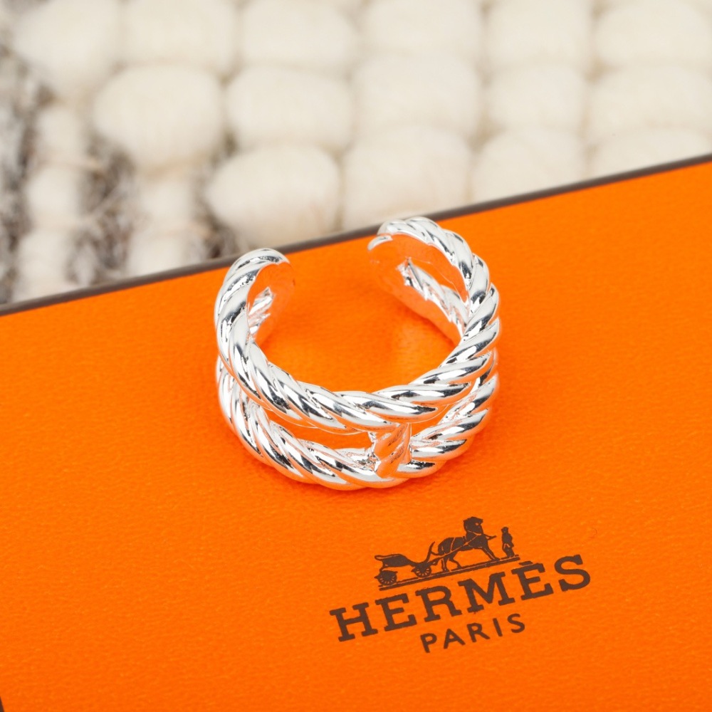 HERMES SILVER TWIST OPEN RING