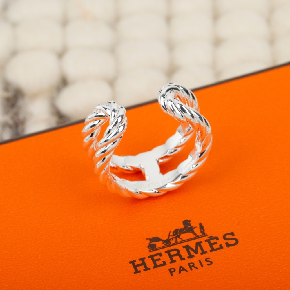 HERMES SILVER TWIST OPEN RING
