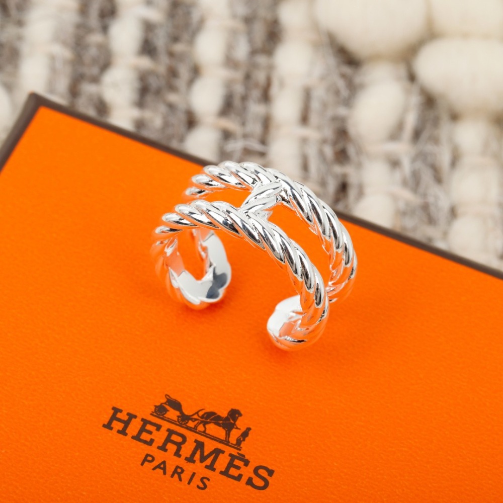 HERMES SILVER TWIST OPEN RING