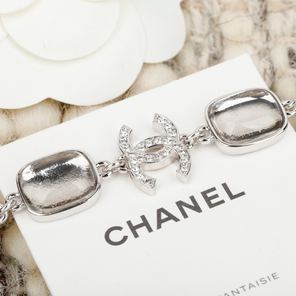CHANEL SQUARE BEZEL CRYSTAL CC LINK BRACELET