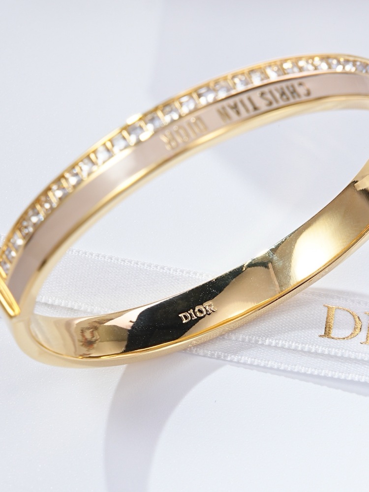 DIOR SLIM GOLD ONE ROW CRYSTAL OPEN CUFF BANGLE