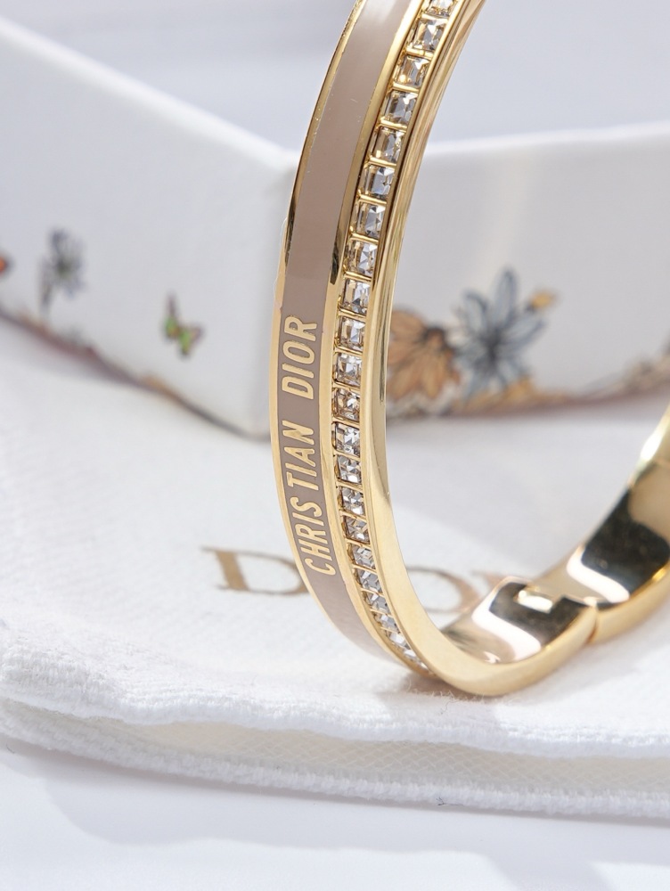 DIOR SLIM GOLD ONE ROW CRYSTAL OPEN CUFF BANGLE
