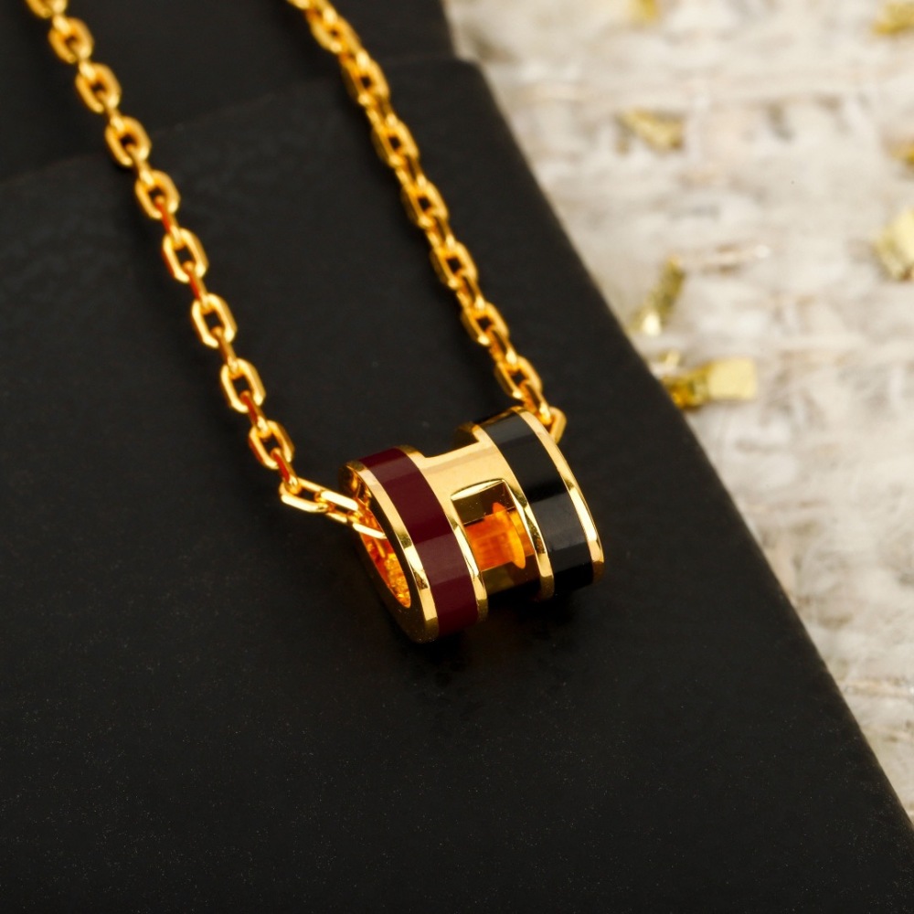 GOLD H PENDANT NECKLACE WITH RED & BLACK ENAMEL