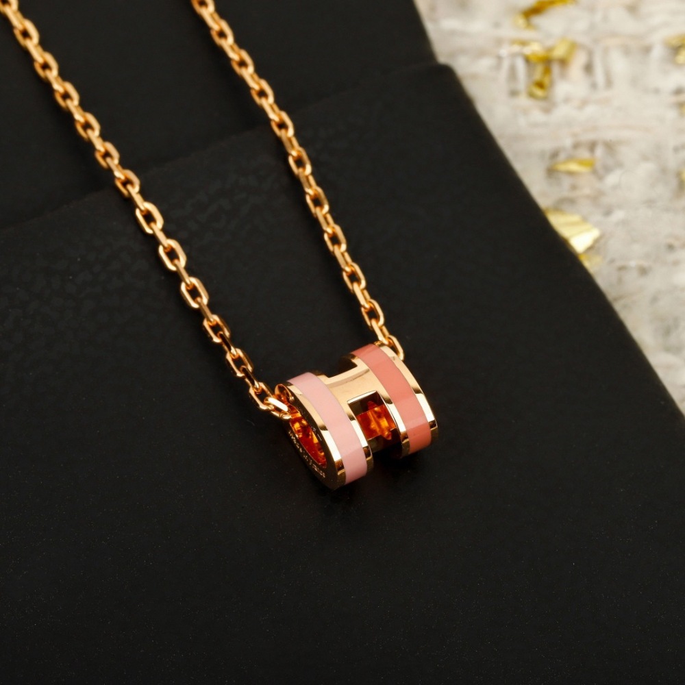GOLD H PENDANT NECKLACE WITH RED & BLACK ENAMEL