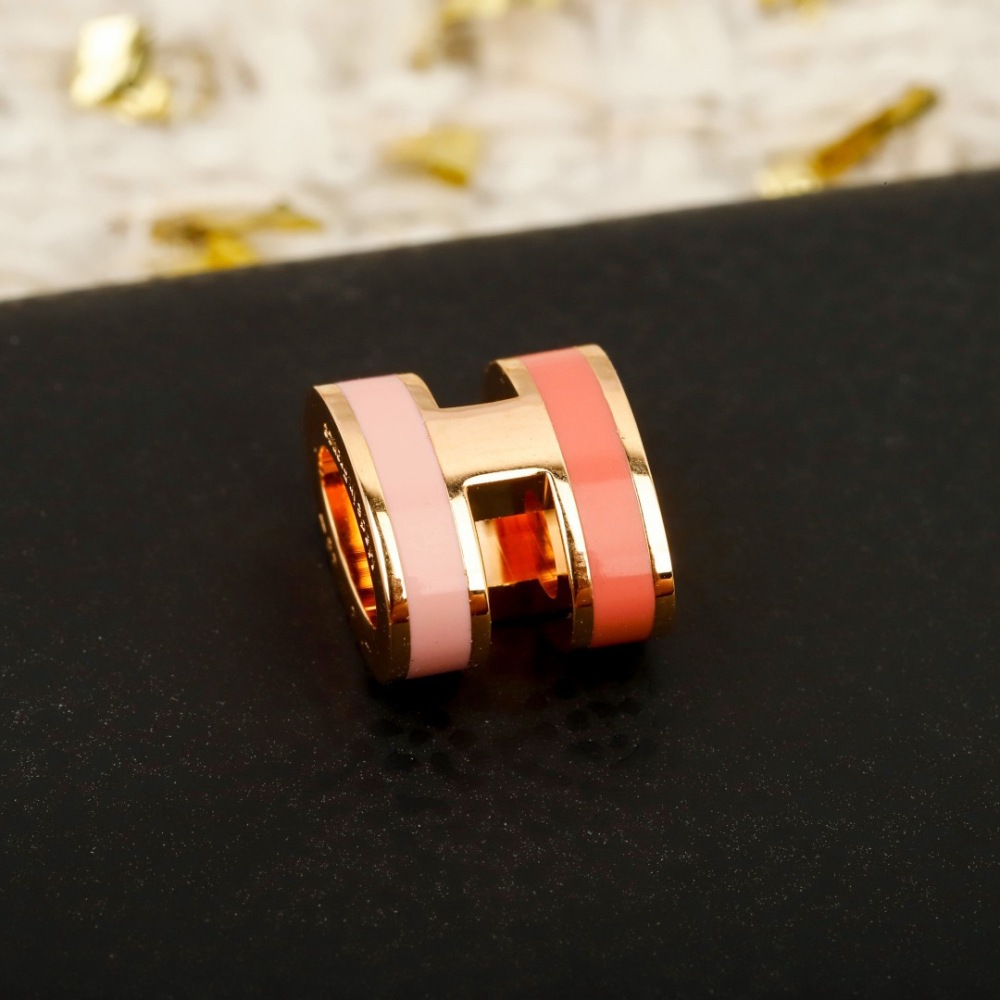 HERMES INSPIRED PINK H ENAMEL ROSE GOLD MINI NECKLACE