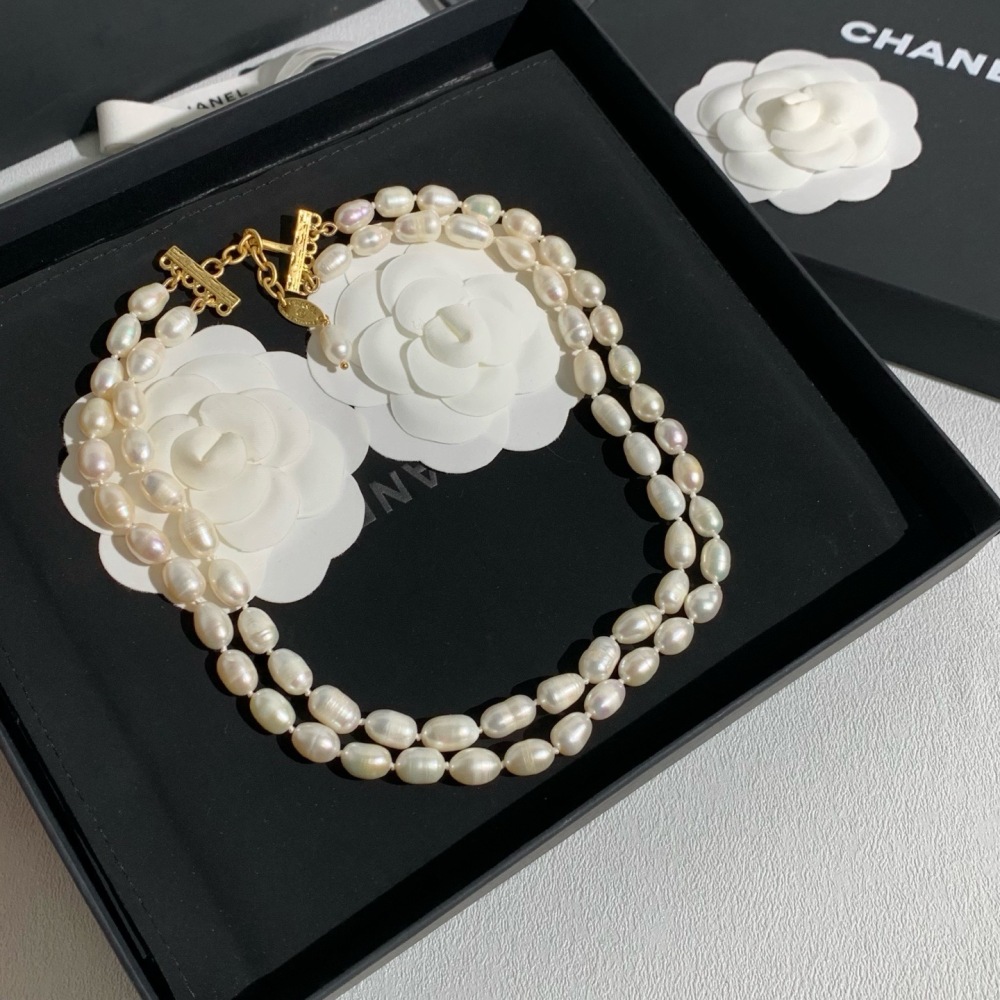 CHANEL DOUBLE STRAND BAROQUE PEARL CHOKER NECKLACE