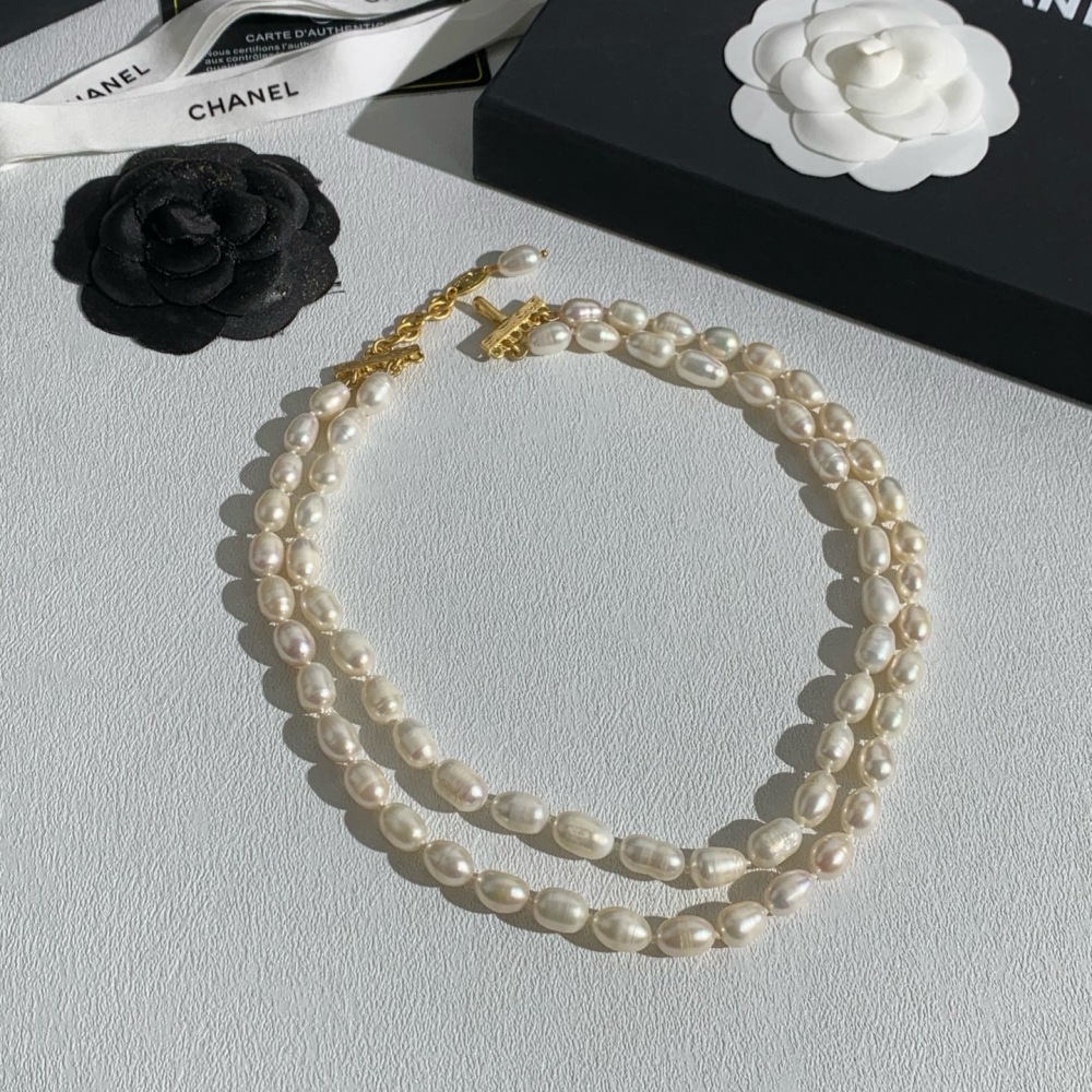 CHANEL DOUBLE STRAND BAROQUE PEARL CHOKER NECKLACE