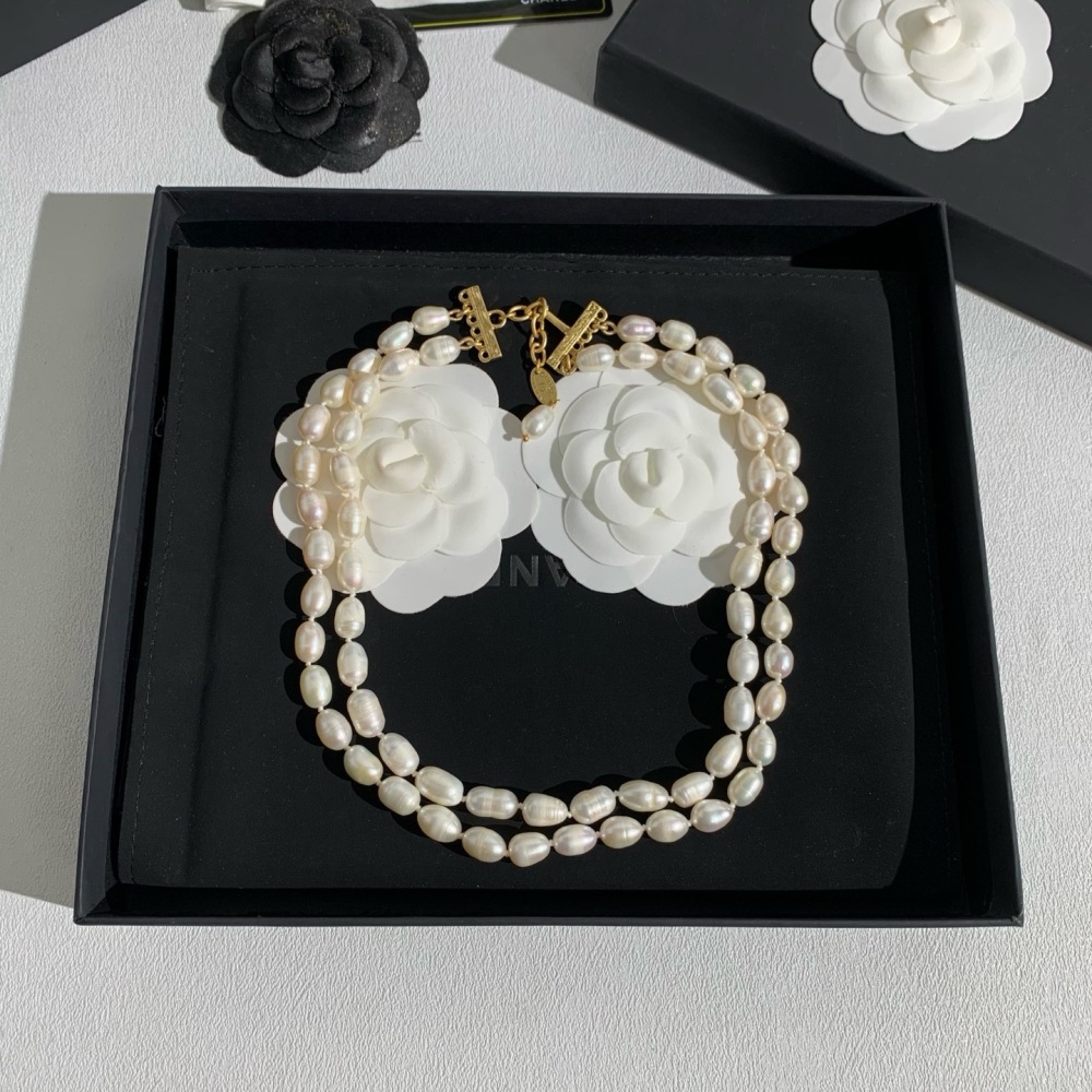 CHANEL DOUBLE STRAND BAROQUE PEARL CHOKER NECKLACE