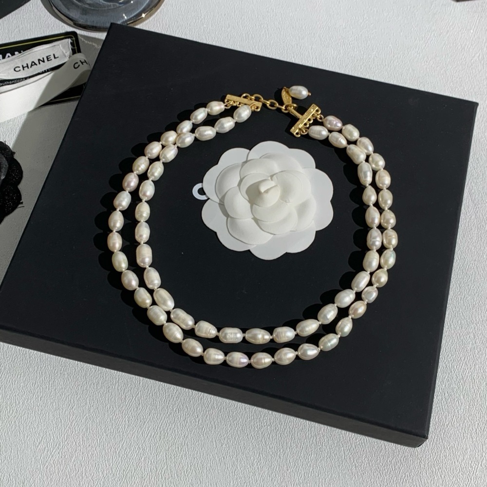 CHANEL DOUBLE STRAND BAROQUE PEARL CHOKER NECKLACE