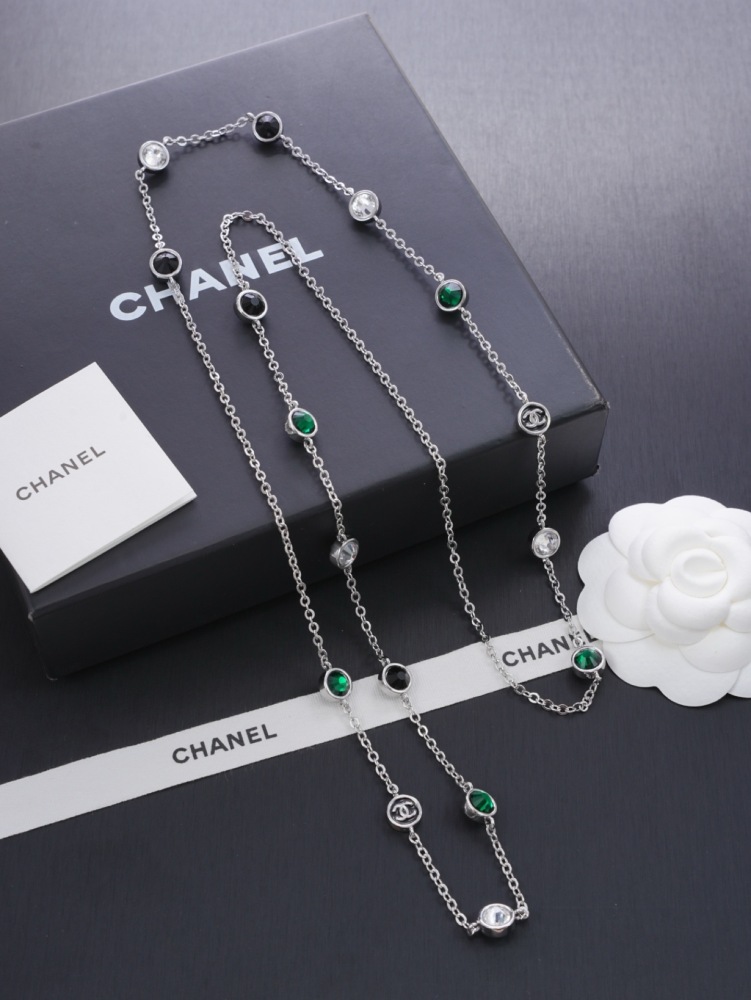 CHANEL DOUBLE C MULTI COLOR CRYSTAL LONG NECKLACE